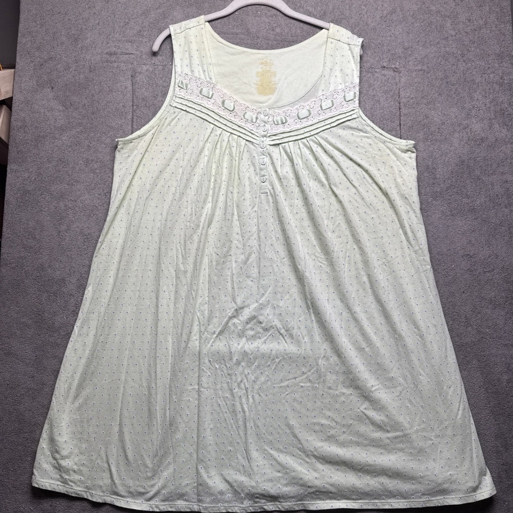 Lanz of Salzburg Women's Green White Lace Sleeveless Nightgown Size Medium